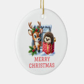 Rendieren en egel Kerstmis Keramisch Ornament (Rechts)