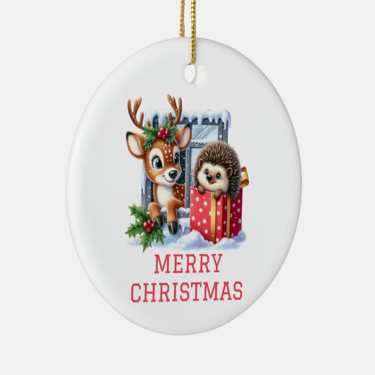 Rendieren en egel Kerstmis Keramisch Ornament (Rechts)