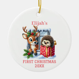 Rendieren en egel Kerstmis Keramisch Ornament