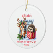 Rendieren en egel Kerstmis Keramisch Ornament (Links)