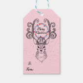 Rendieren en geweien Vrolijk Kerstfeest Cadeaulabel (Voorkant)