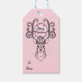 Rendieren en geweien Vrolijk Kerstfeest Cadeaulabel