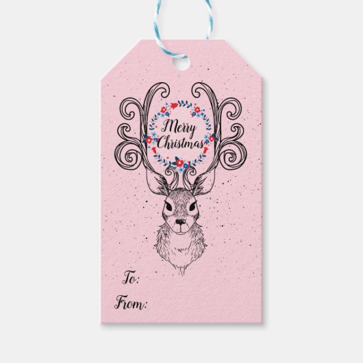 Rendieren en geweien Vrolijk Kerstfeest Cadeaulabel (Voorkant)