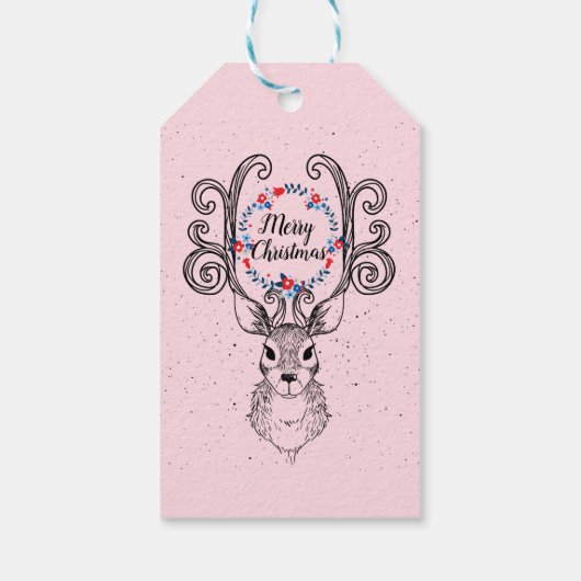 Rendieren en geweien Vrolijk Kerstfeest Cadeaulabel (Achterkant)
