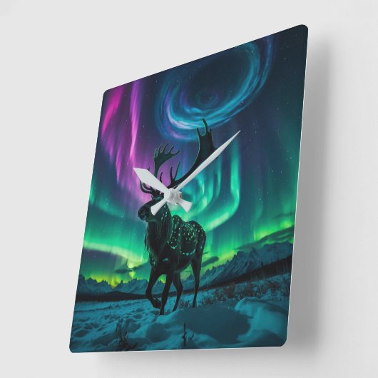 Rendieren en het Noorderlicht Wildlife Design Vierkante Klok (Hoek)