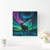 Rendieren en het Noorderlicht Wildlife Design Vierkante Klok (Huis)