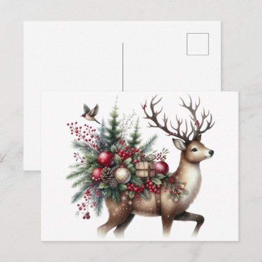 Rendieren en Kerstmis Feestdagenkaart (Voorkant / Achterkant)