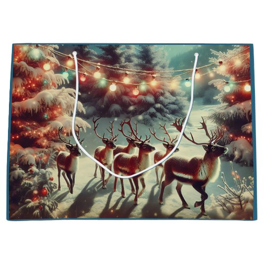 rendieren en kerstverlichting groot cadeauzakje (Voorkant)