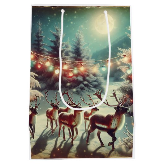  rendieren en kerstverlichting medium cadeauzakje (Achterkant)