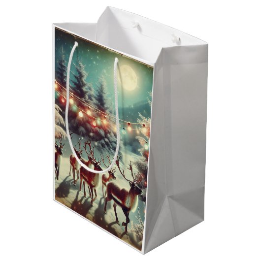  rendieren en kerstverlichting medium cadeauzakje (Achterkant Gekanteld)