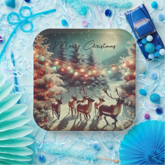 rendieren en kerstverlichting papieren bordje (Feest)