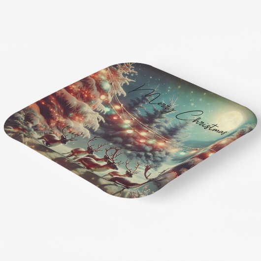 rendieren en kerstverlichting papieren bordje (Gebogen)