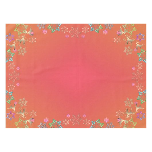 rendieren en kleurrijke sneeuwvlokken op roze rood tafelkleed (Voorkant (Horizontaal))