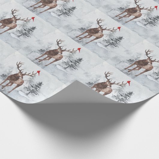 Rendieren en rode kardinaal vogel besneeuwde kerst cadeaupapier (Hoek)