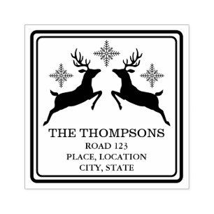Rendieren en sneeuwvlokken met aangepaste adresgeg rubberstempel