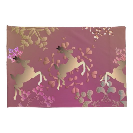 rendieren en sneeuwvlokken op gradiënt-Paars Kussensloop (Achterkant-Rechts)