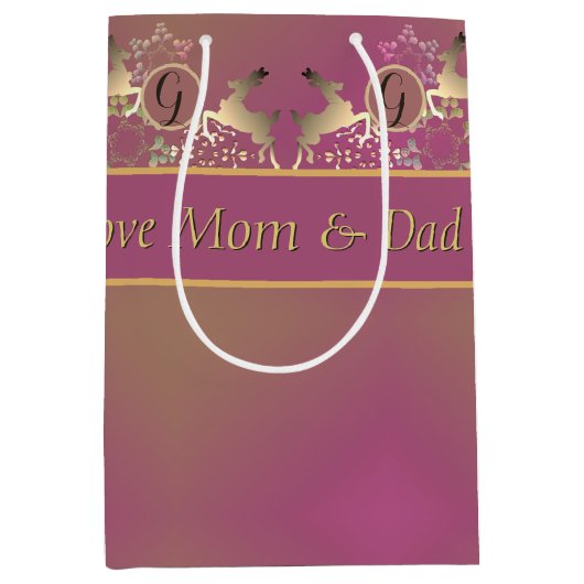 rendieren en sneeuwvlokken op Paarse cadeautas (Voorkant)