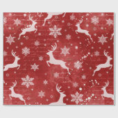 rendieren en sneeuwvlokken op rode achtergrond cadeaupapier (Vlak)