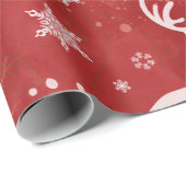 rendieren en sneeuwvlokken op rode achtergrond cadeaupapier (Rol Hoek)