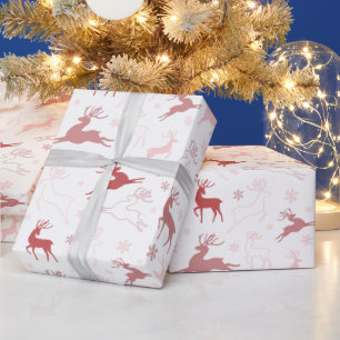 Rendieren en sneeuwvlokken Roos Goud Roze Kerstmis Cadeaupapier