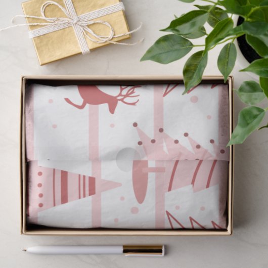 Rendieren en sneeuwvlokken Roze Witte Kerst Tissuepapier (Geschenk)