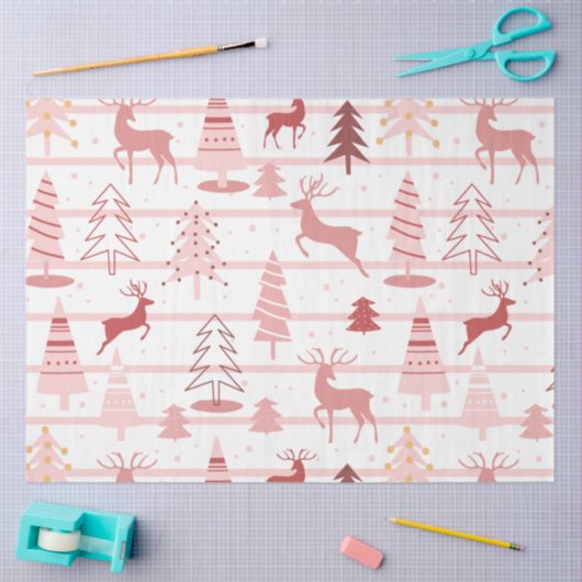 Rendieren en sneeuwvlokken Roze Witte Kerst Tissuepapier (Craft)