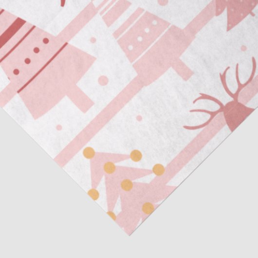 Rendieren en sneeuwvlokken Roze Witte Kerst Tissuepapier (Detail)