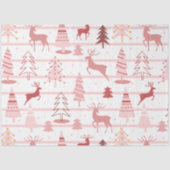 Rendieren en sneeuwvlokken Roze Witte Kerst Tissuepapier (Voorkant)