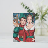 Rendieren en twee elfen briefkaart (Staand voorkant)