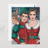 Rendieren en twee elfen briefkaart (Voorkant / Achterkant)