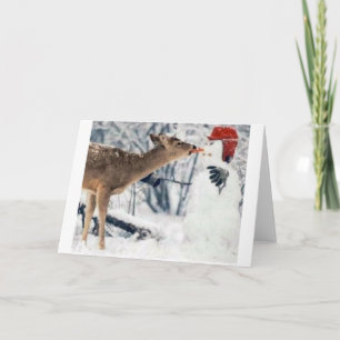 Rendieren eten sneeuwman feestdagen kaart