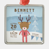 Rendieren Geboorte Stats Baby's 1e Kerstmis Metalen Ornament (Voorkant)