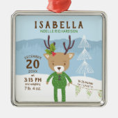 Rendieren Geboorte Stats Baby's 1e Kerstmis Metalen Ornament (Voorkant)