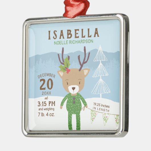 Rendieren Geboorte Stats Baby's 1e Kerstmis Metalen Ornament (Links)