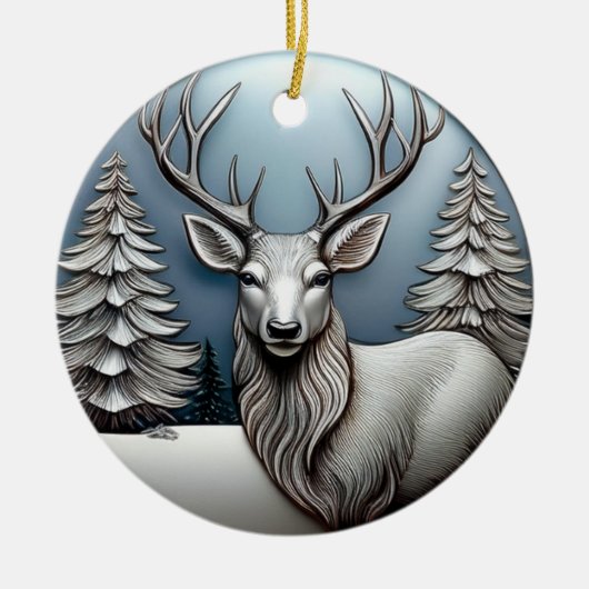 Rendieren gewei, bomen, sneeuw scene, herten 🦌🎄 keramisch ornament (Voorkant)