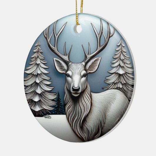 Rendieren gewei, bomen, sneeuw scene, herten 🦌🎄 keramisch ornament (Links)