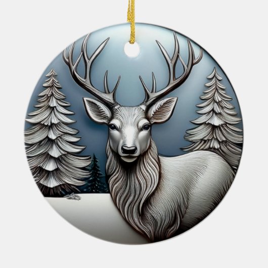 Rendieren gewei, bomen, sneeuw scene, herten 🦌🎄 keramisch ornament (Achterkant)