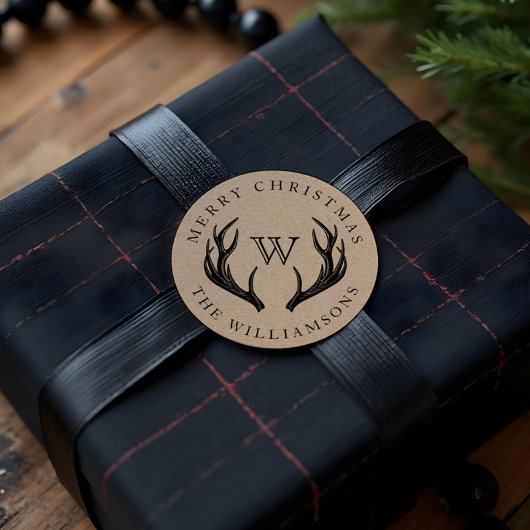  rendieren gewei familie monogram kerst ronde sticker