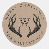  rendieren gewei familie monogram kerst ronde sticker (Voorkant)