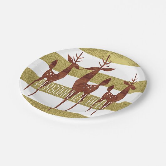 Rendieren  goud en wit gestreept elegant papieren bordje (Gekanteld)