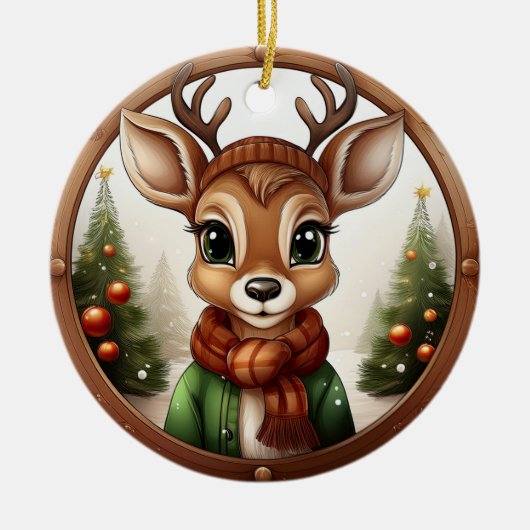 Rendieren, Herten, Antlers, Winter Xmas Scene 🦌🎄 Keramisch Ornament (Voorkant)