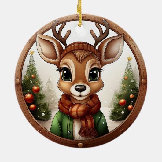 Rendieren, Herten, Antlers, Winter Xmas Scene 🦌🎄 Keramisch Ornament (Achterkant)
