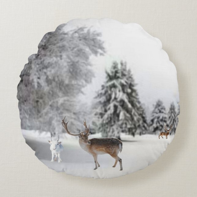 rendieren in de sneeuwrondleiding rond kussen (Voorkant)