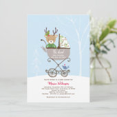 Rendieren in de wandelwagen Winter Holiday Baby sh Kaart (Staand voorkant)