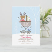 Rendieren in de wandelwagen Winter Holiday Baby sh Kaart (Staand voorkant)
