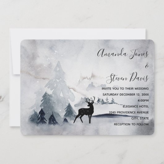 Rendieren in de Wild Grey Waterverf Bruiloft Kaart (Voorkant)