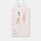 Rendieren in het bos in het roze cadeaulabel (Voorkant)