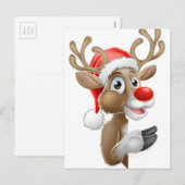 Rendieren in Santa Hat Wijzen van achter teken Feestdagenkaart (Voorkant / Achterkant)