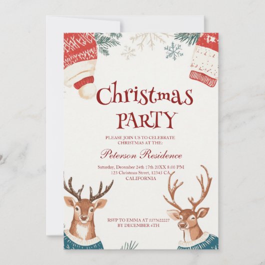 Rendieren in trui en Petten kerstfeest Kaart (Voorkant)