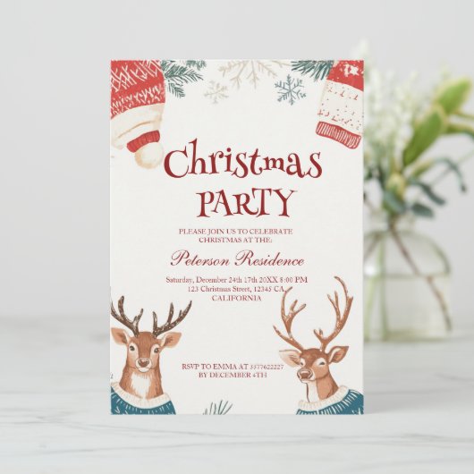 Rendieren in trui en Petten kerstfeest Kaart (Staand voorkant)